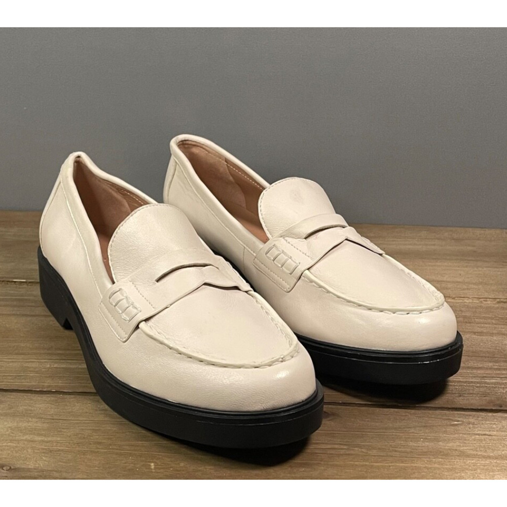 Nordstrom Women's Lafayette Penny Loafers Size 9.5 Ivory Cream Leather Flats
